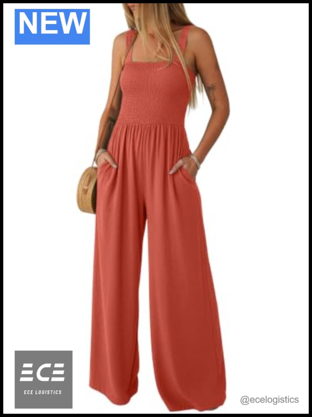 Women Wide Leg Overalls Sleeveless One Piece Jumpsuit with Pockets